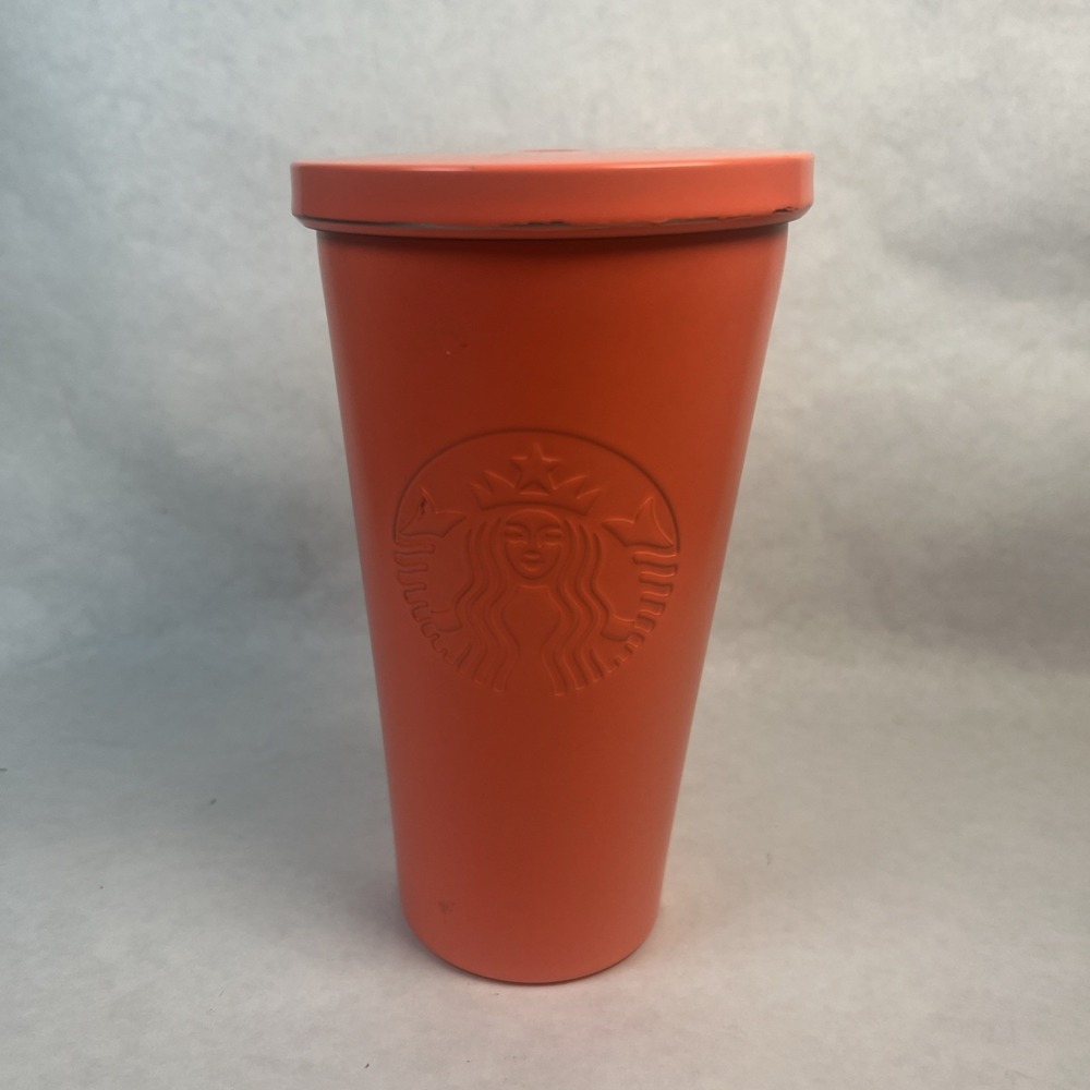 Starbucks Matte Coral Orange Cold Cup Tumbler 16 oz 2015 *No Straw
